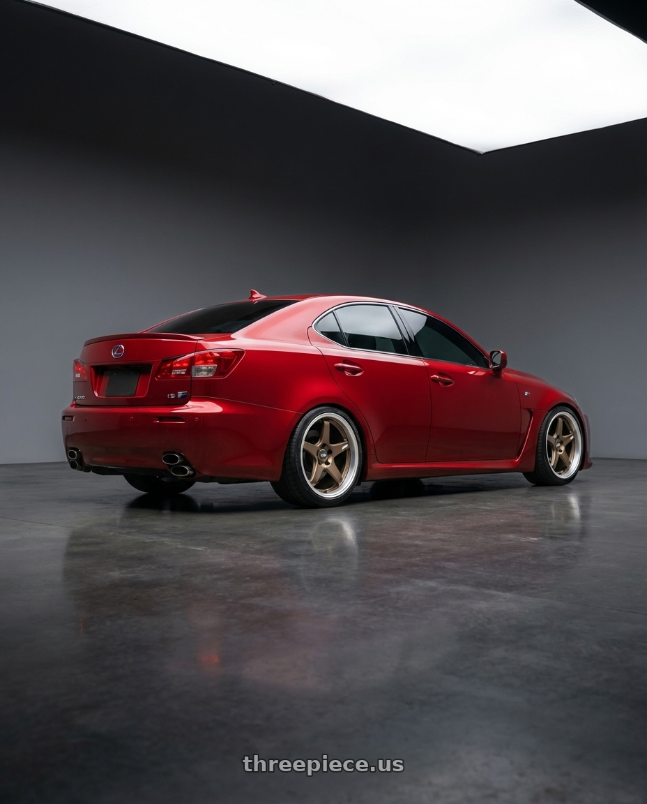 2012 Lexus IS-F with ESR Wheels APEX SERIES AP5 5x114.3 19x9.5 +22 Matte Bronze wheels rear three quarter view square tires