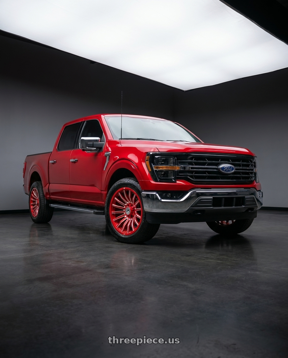 2025 ford f150 XLT supercrew with XF Off-Road XF-231 6x135 / 6x139.7 22x10 -18 Anodized Red & Milled wheels