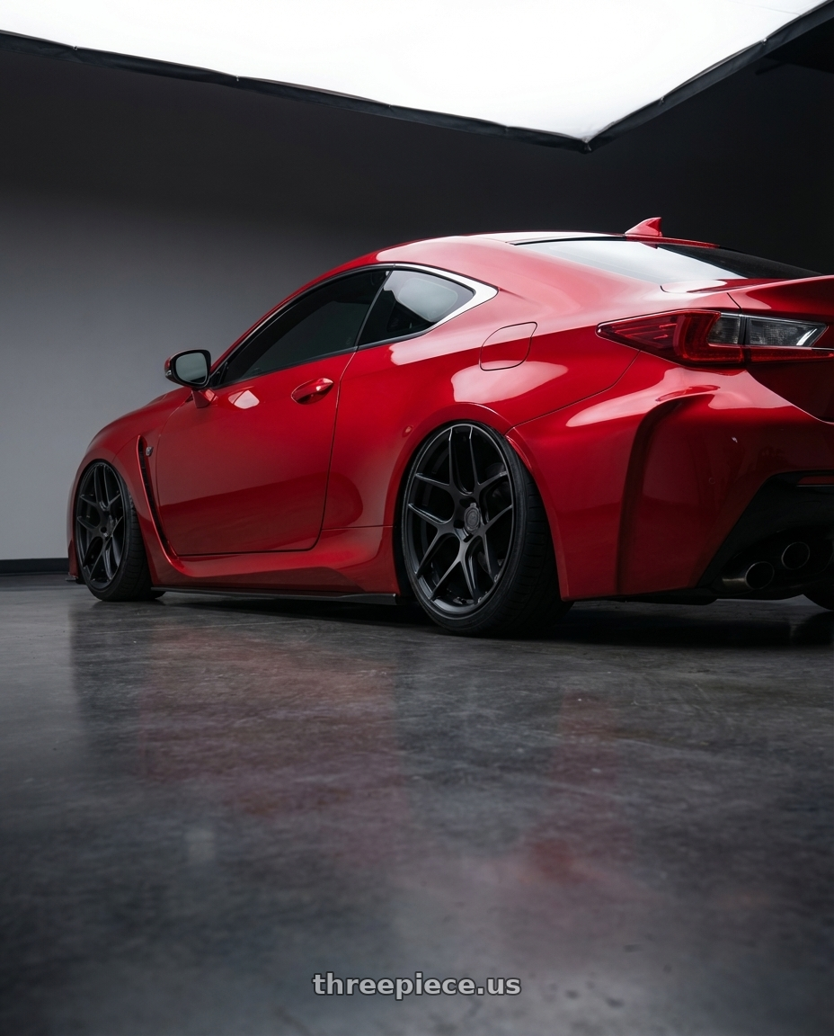 2018 Lexus RC F with Aodhan AFF2 5x114.3 19x9.5+35 Matte Black wheels rear three quarter view slight stretch tires