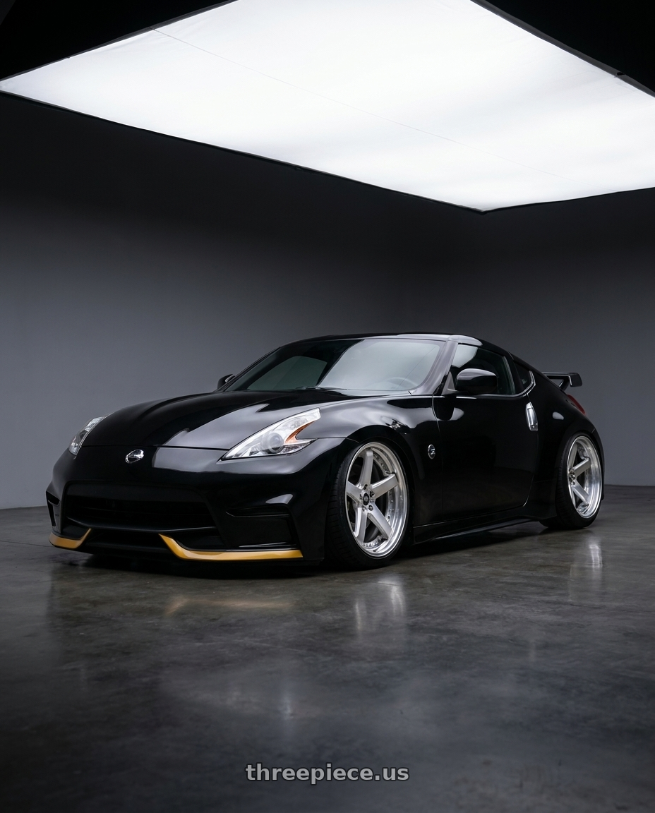 2009 nissan 370z with Work Zeast St2 5x100 19x8+0 H Disk Brush Silver Clear wheels