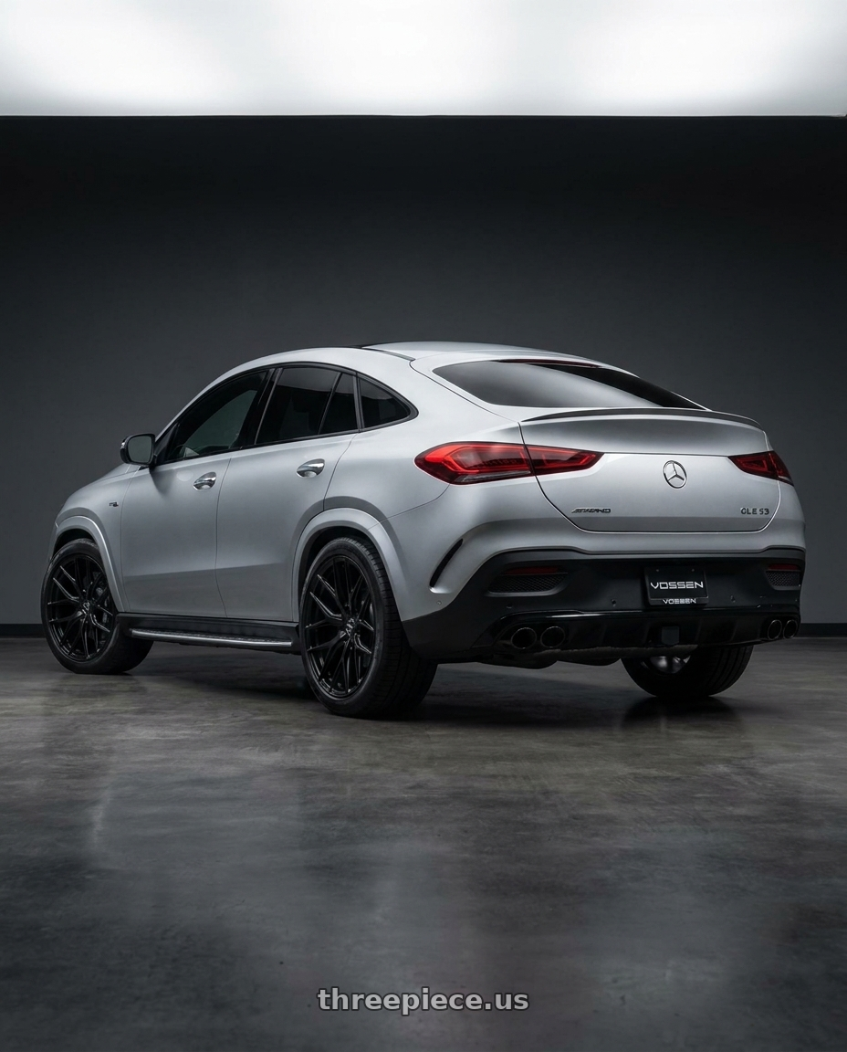2023 Gle 53 Coupe with VOSSEN HF6-4 6X139.7 18x9 +0 SATIN BLACK wheels rear three quarter view square tires