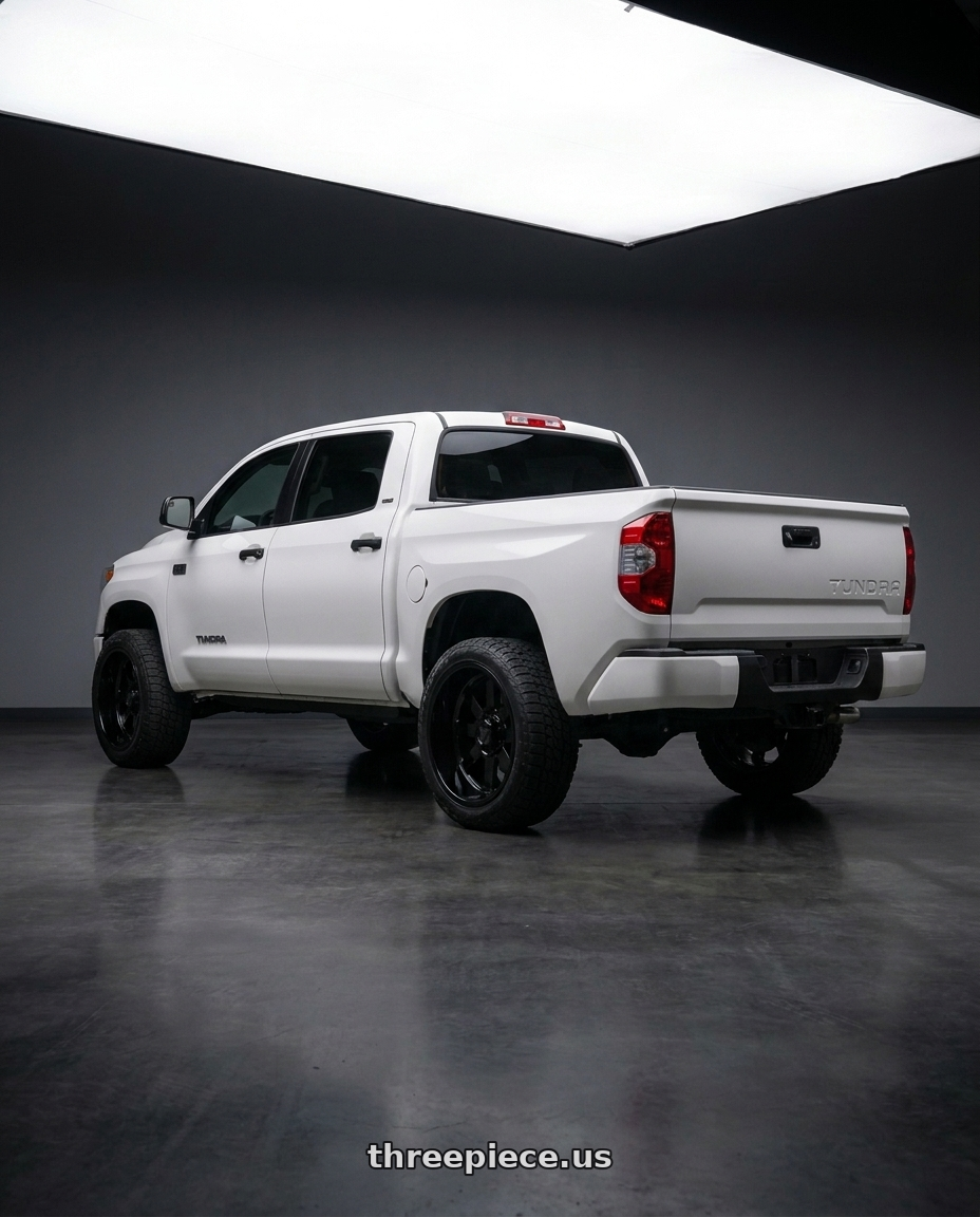 2016 toyota tundra platinum with Fittipaldi Offroad FA16B 6X135/6x139.7 22x12 -51 Gloss Black wheels rear three quarter view extreme stretch tires
