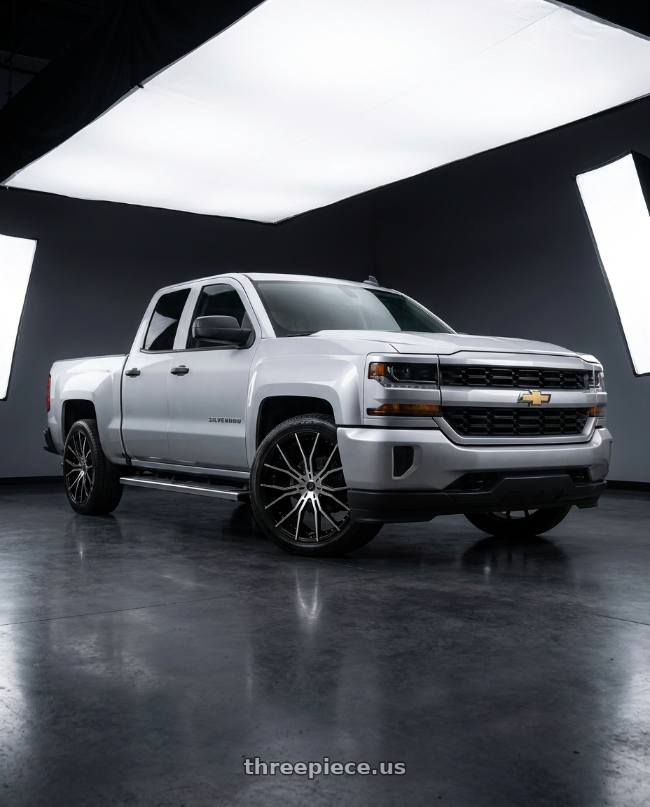 2019 Chevrolet silverado custom with Cavallo CLV-36 blank 5x/6x 26x9.5 +18 Gloss Black & Machined wheels