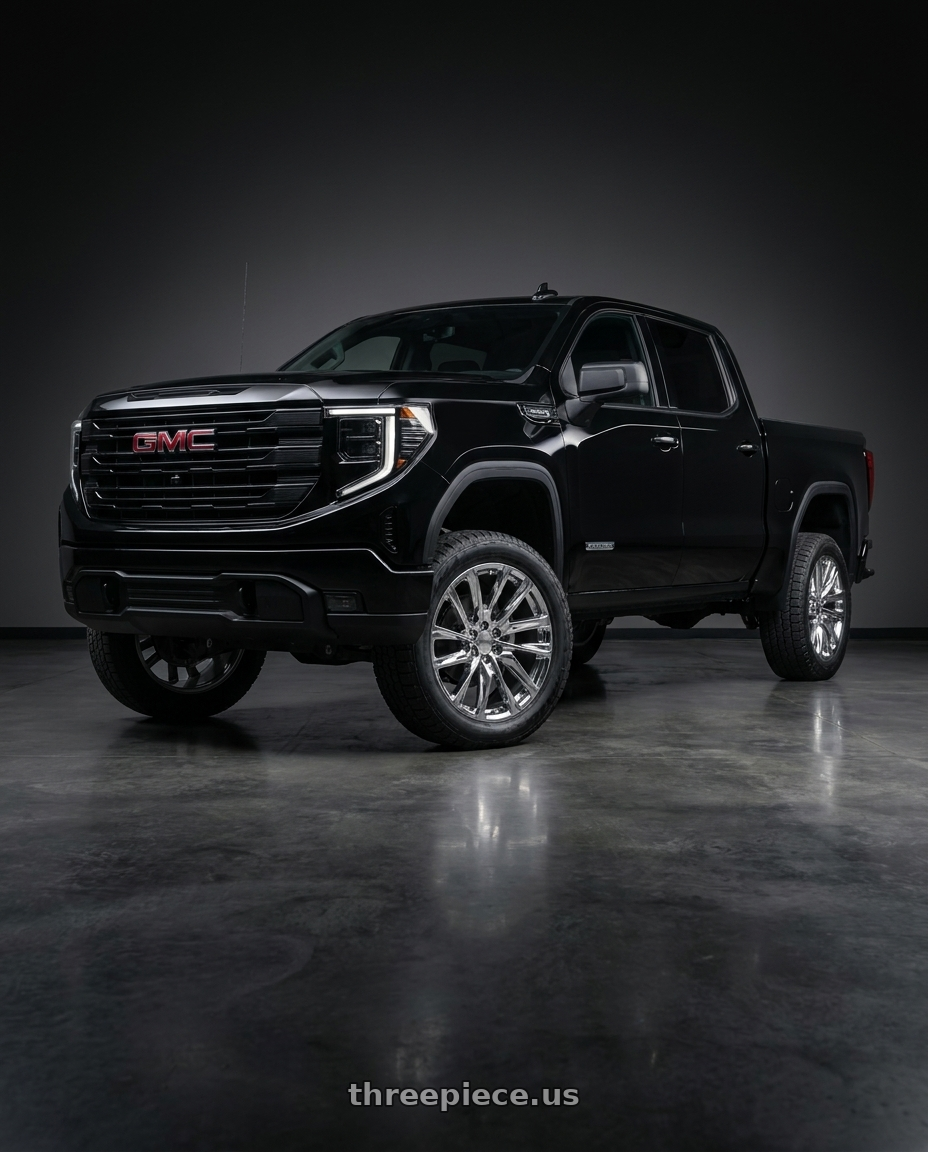 2023 GMC Sierra 1500 Elevation- black with REPLICA 205 6X139.7 26x10 +28 CHROME wheels