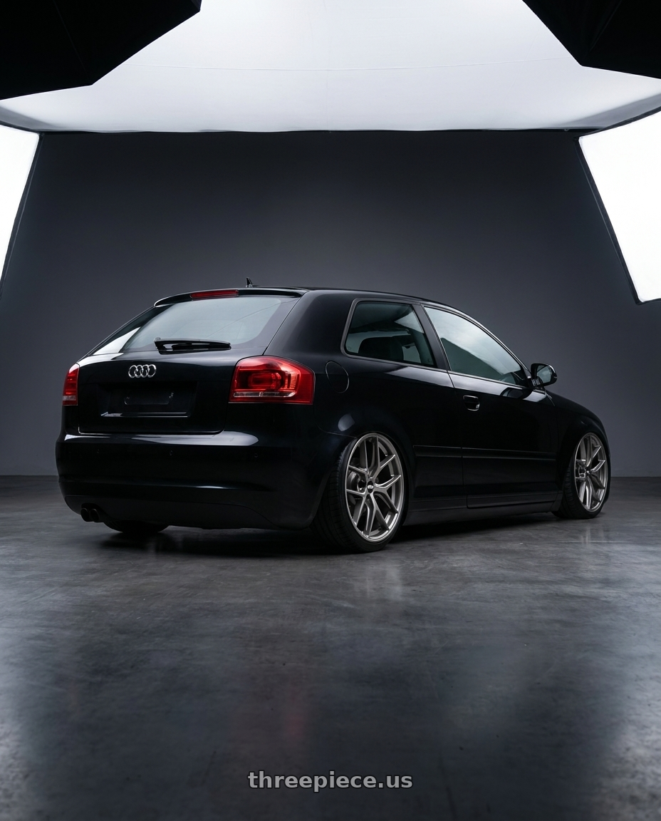 2012 Audi A3 8P with BBS CC-R 5x112 19x8.5+30 Satin Platinum wheels rear three quarter view slight stretch tires