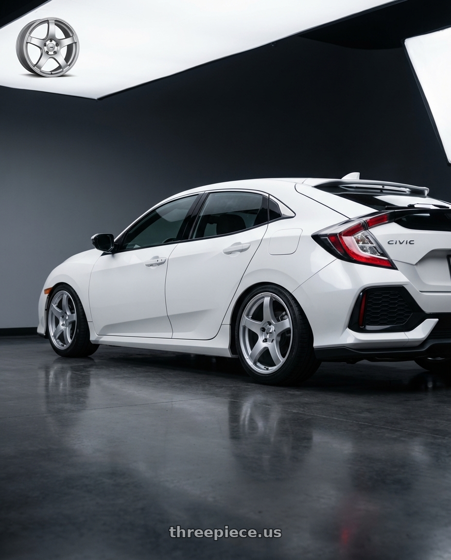 2019 Honda Civic with Ssr Gtv01 5x114.3 18x9+35  GLARE SILVER wheels rear three quarter view square tires