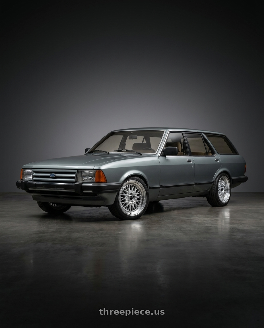 1985 Ford granada with ARC AR1 5x108 17x9.5  +35 Silver Machine Face Lip Chrome Rivet wheels