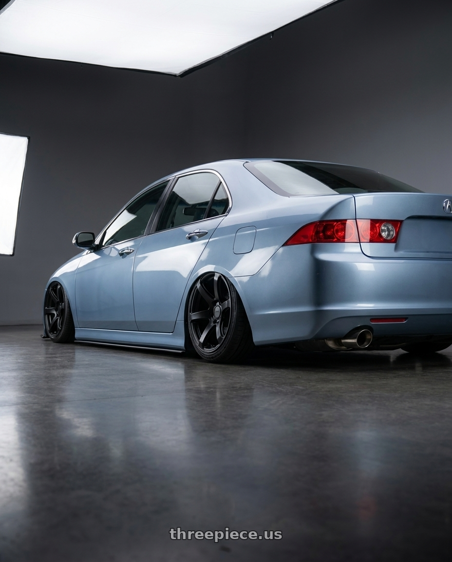 2005 Acura tsx with Enkei Cyclone 6x139.7 18x9+0 Matte Black wheels rear three quarter view slight stretch tires