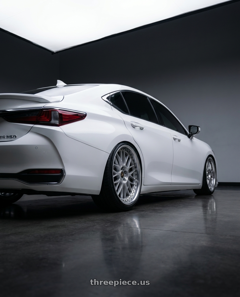 2022 lexus es350 with Work Vs-Xx 5x114.3 20x9.5+49 T Disk Light Grey Silver wheels rear three quarter view slight stretch tires