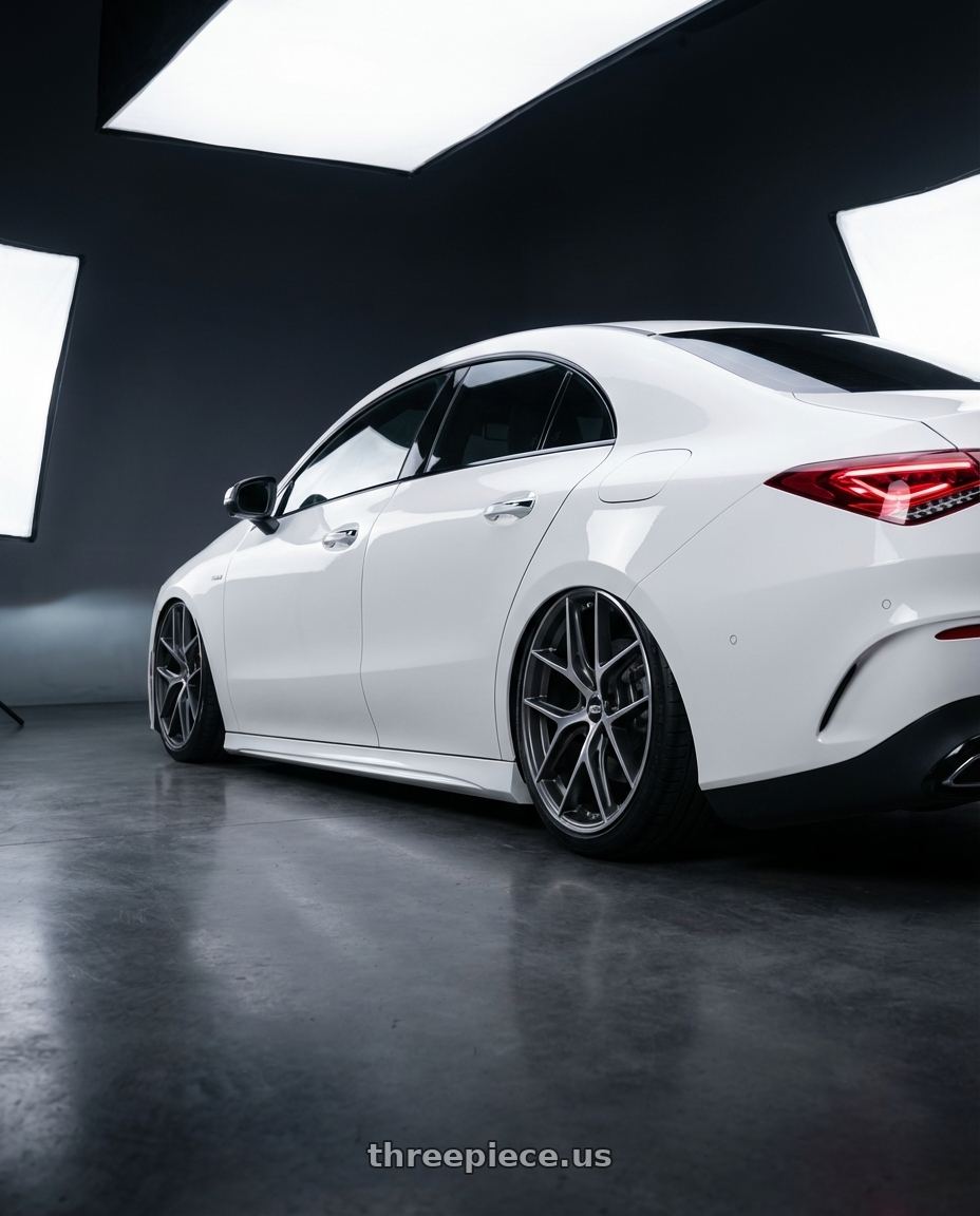 2023 Mercedes-Benz CLA C118 with BBS CC-R 5x112 19x9.5+42 Graphite w/ Diamond Cut Face wheels rear three quarter view slight stretch tires