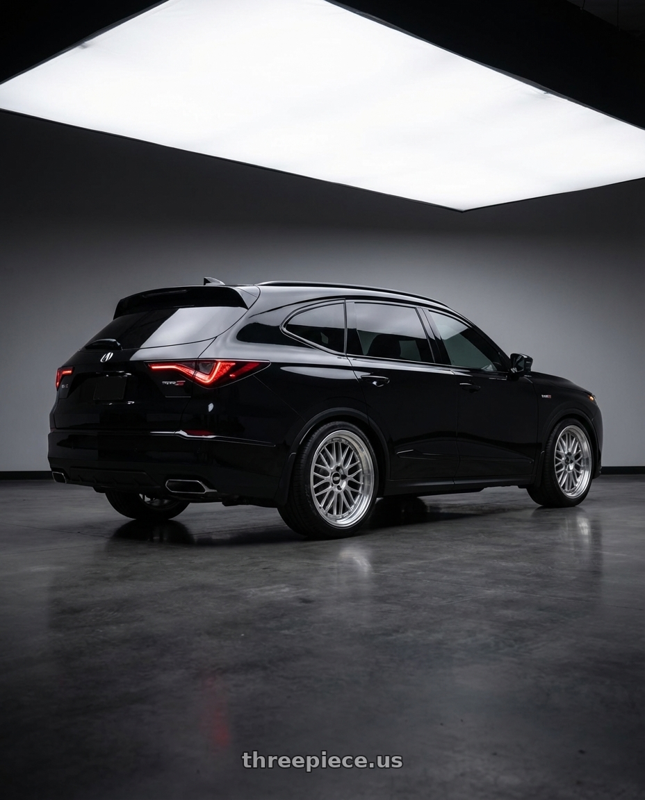 2026 Acura MDX Type S with BBS LM 5x120 21x10.0+38 Diamond Silver wheels rear three quarter view square tires
