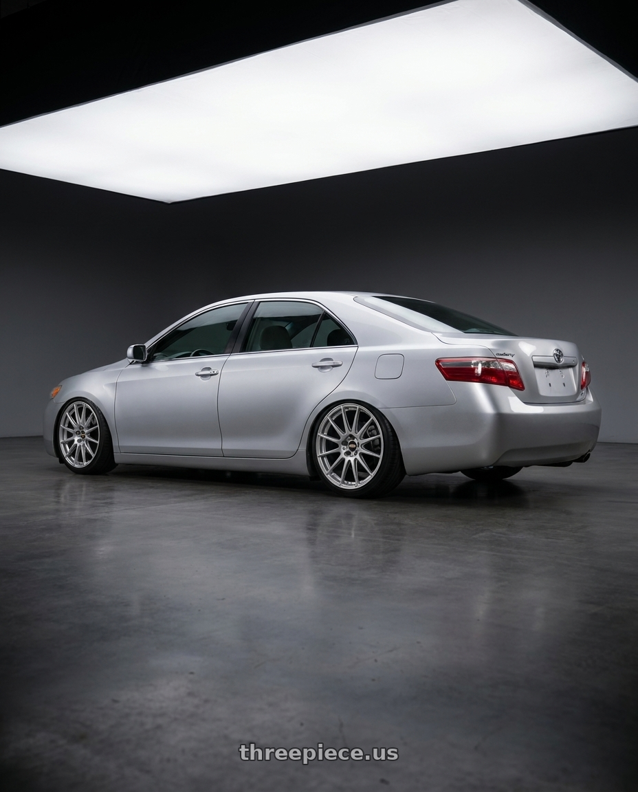 2011 Toyota camry with BBS FS 5x112 19x9.0+25 Diamond Silver wheels rear three quarter view slight stretch tires