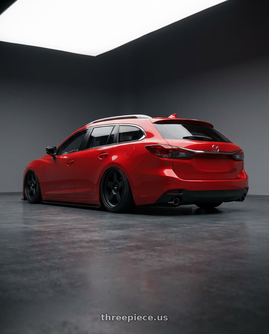2021 Mazda 6 Wagon with Rotiform 1PC R122 SPF 5X114.3 19X8.5 +38 MATTE BLACK wheels rear three quarter view slight stretch tires