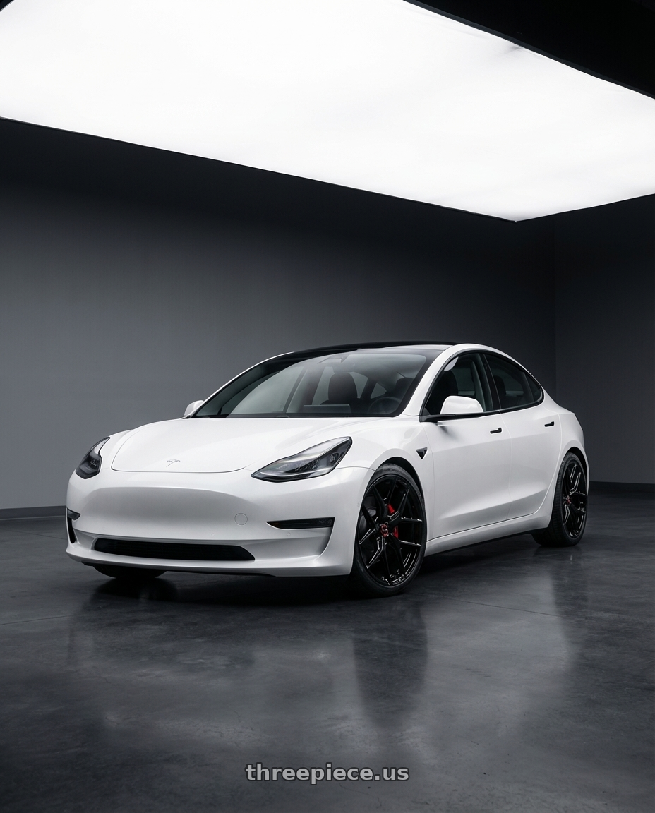 2023 Tesla Model 3 with Vossen HF-5 19x8.5 / 5x114.3 / ET32 / Flat Face / 73.1 - Gloss Black Wheel - HF5-9N60 wheels