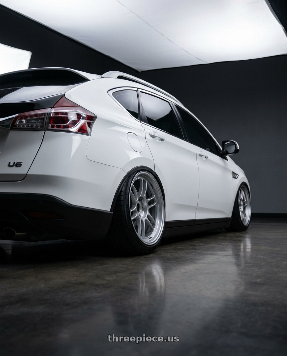 2016 Luxgen u6 with Enkei RPF1 5x114.3 18x8.5+40 Silver wheels rear three quarter view slight stretch tires