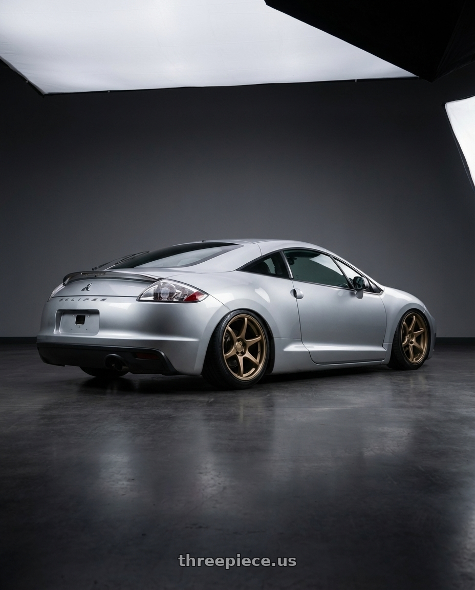 2010 Mitsubishi Eclipse with Kansei K11B Tandem 5x114.3 19x9.5 12 Bronze wheels rear three quarter view slight stretch tires