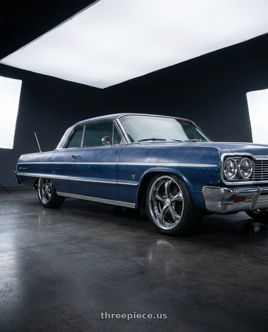 1964 Chevrolet impala hardtop with Work Wheels VS-KF 5x120.65 20x9.5-3 Brilliant Silver Black L Disk FULL REVERSE wheels