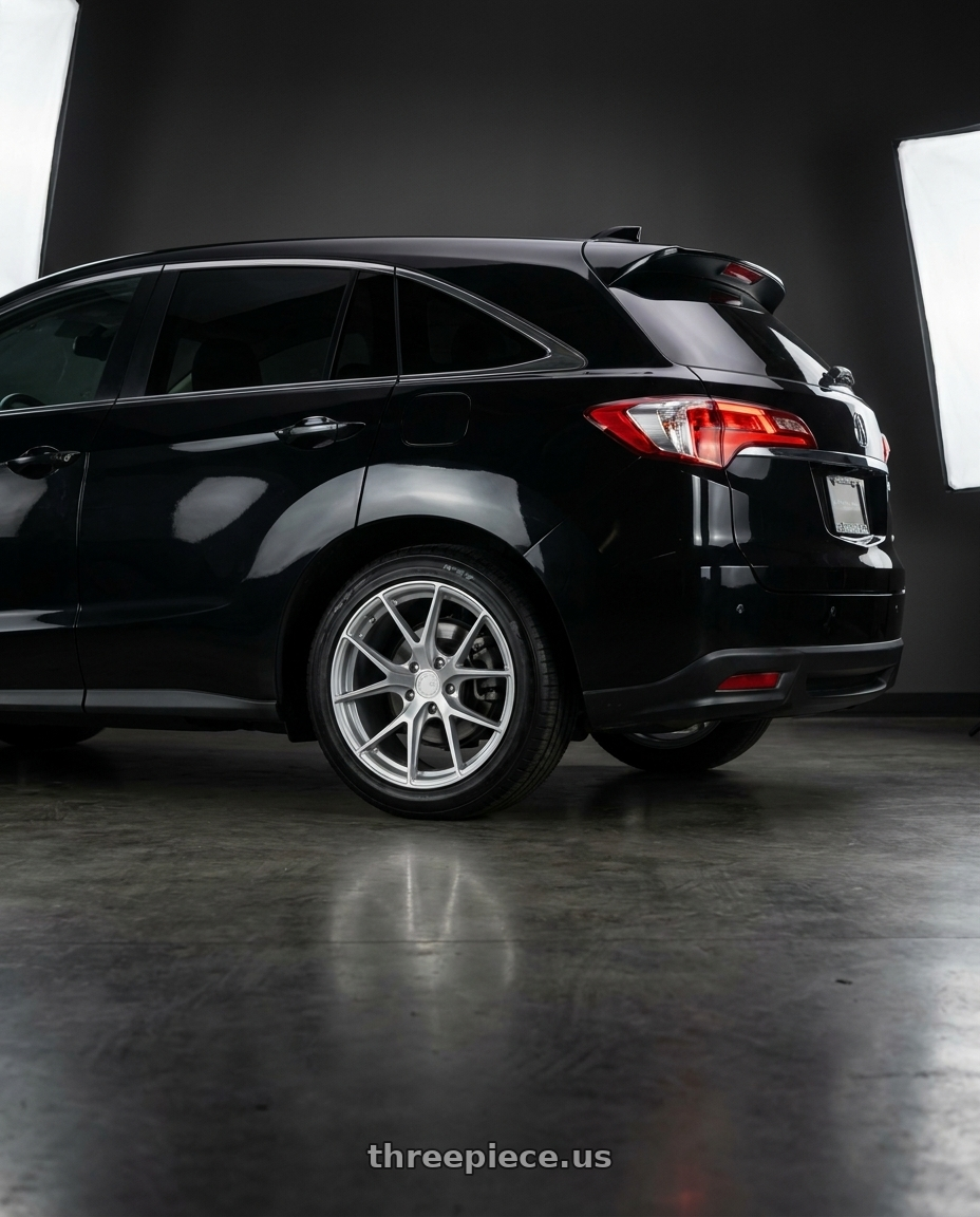 2015 acura rdx black with Aodhan AFF7 5x114.3 19x8.5+35 Gloss Silver Machined Face wheels rear three quarter view square tires