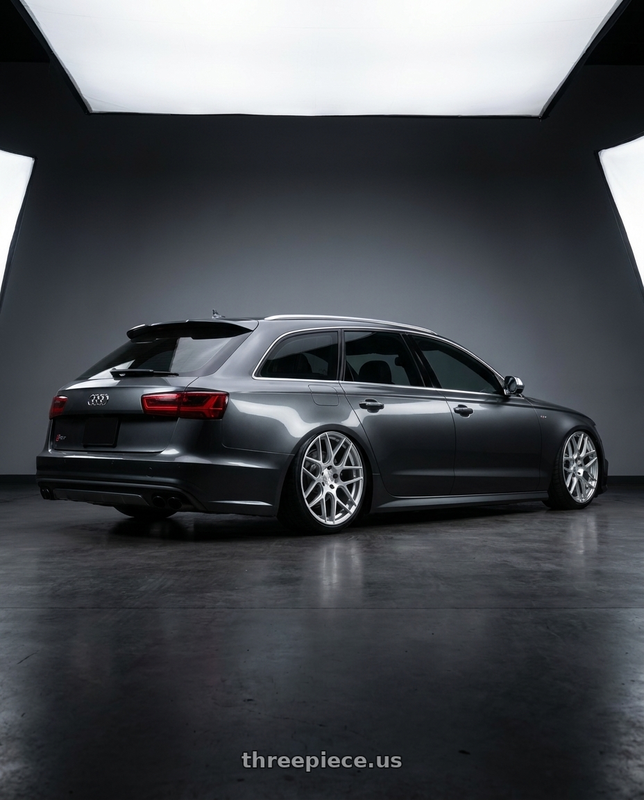 2016 Audi S6 C7 with Aodhan AFF2 5x112 20x9+30 Gloss Silver Machined Face wheels rear three quarter view slight stretch tires