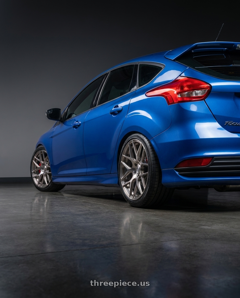 2018 Ford Focus ST with MRR FS1 5x108 18x8.5  +35 Brushed Tint wheels rear three quarter view square tires