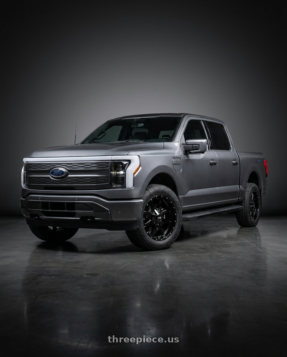 2022 f150 Lightning  with Moto Metal 970 6x135/6x139.7 20x9 0 GLOSS BLACK W/ SPOT MILLED LIP wheels