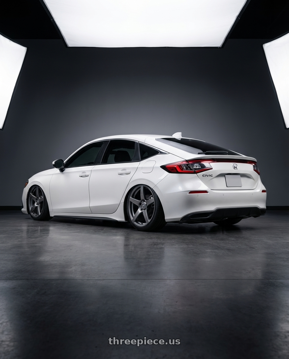 2024 Honda Civic with Forgestar CF5 5x114.3 19x10 +42 Gloss Anthracite wheels rear three quarter view slight stretch tires