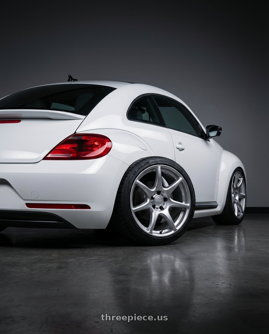 2016 Volkswagen Beetle Turbo with Kansei K11S Tandem 5X112 19x10.5 22 Hyper Silver wheels rear three quarter view slight stretch tires