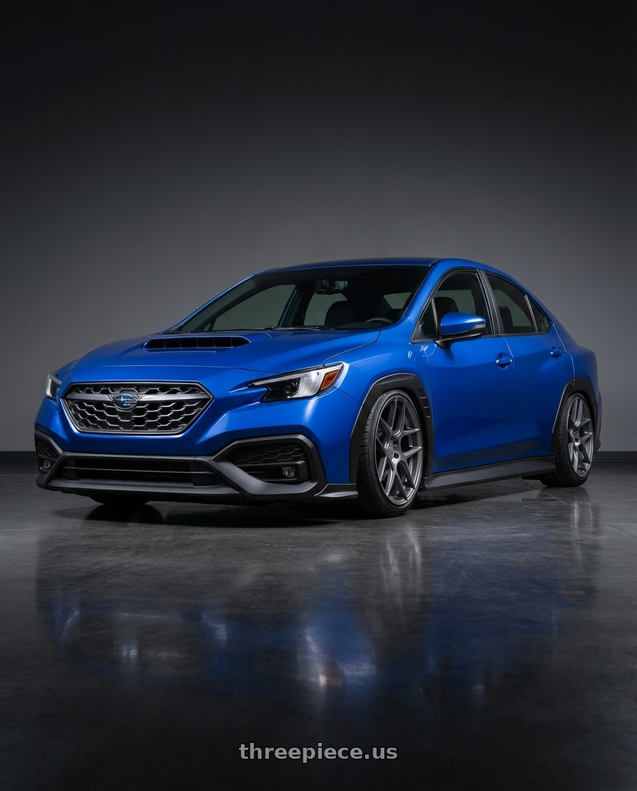 2024 Subaru WRX with Aodhan AFF2 5x114.3 19x8.5+35 Matte Gray wheels front three quarter view stanced stance