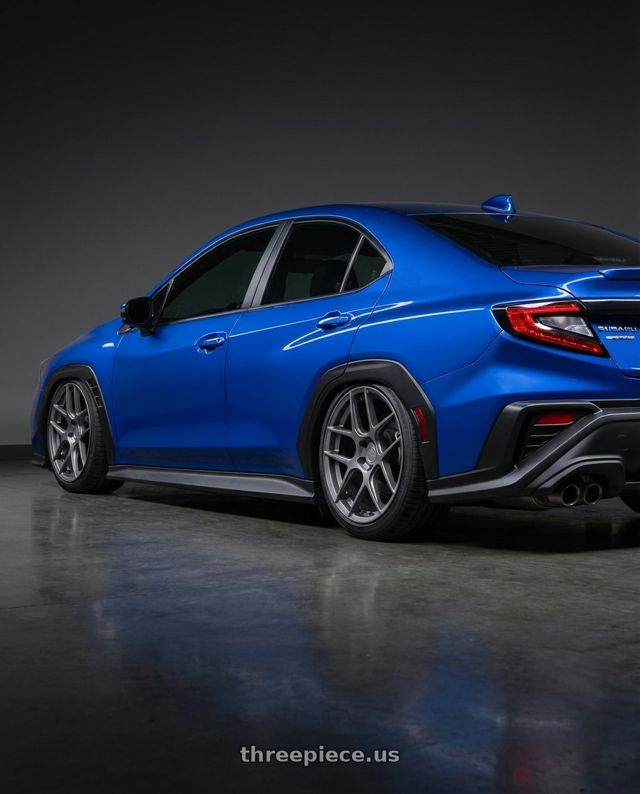 2024 Subaru WRX with Aodhan AFF2 5x114.3 19x8.5+35 Matte Gray wheels rear three quarter view slight stretch tires