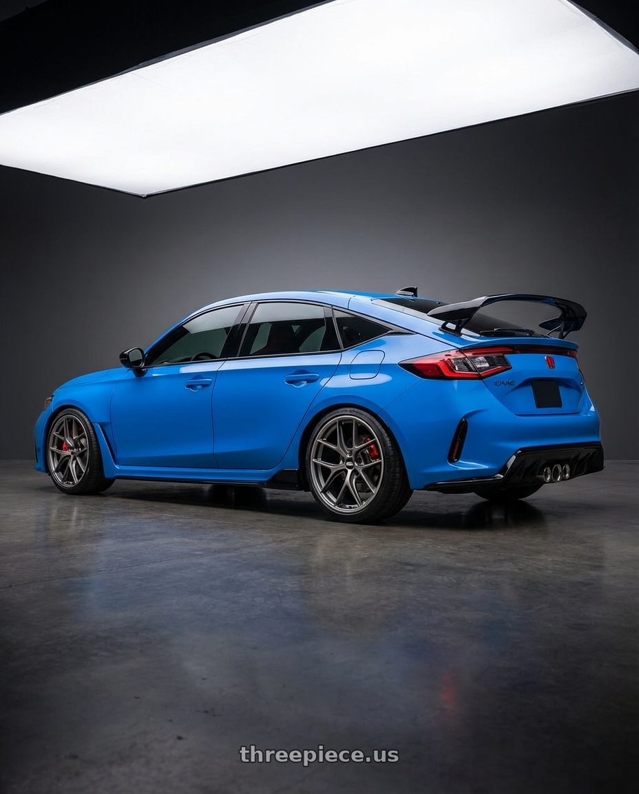 2024 Honda Civic Type R with BBS CC-R 5x120 19x9.0+26 Satin Platinum wheels rear three quarter view square tires