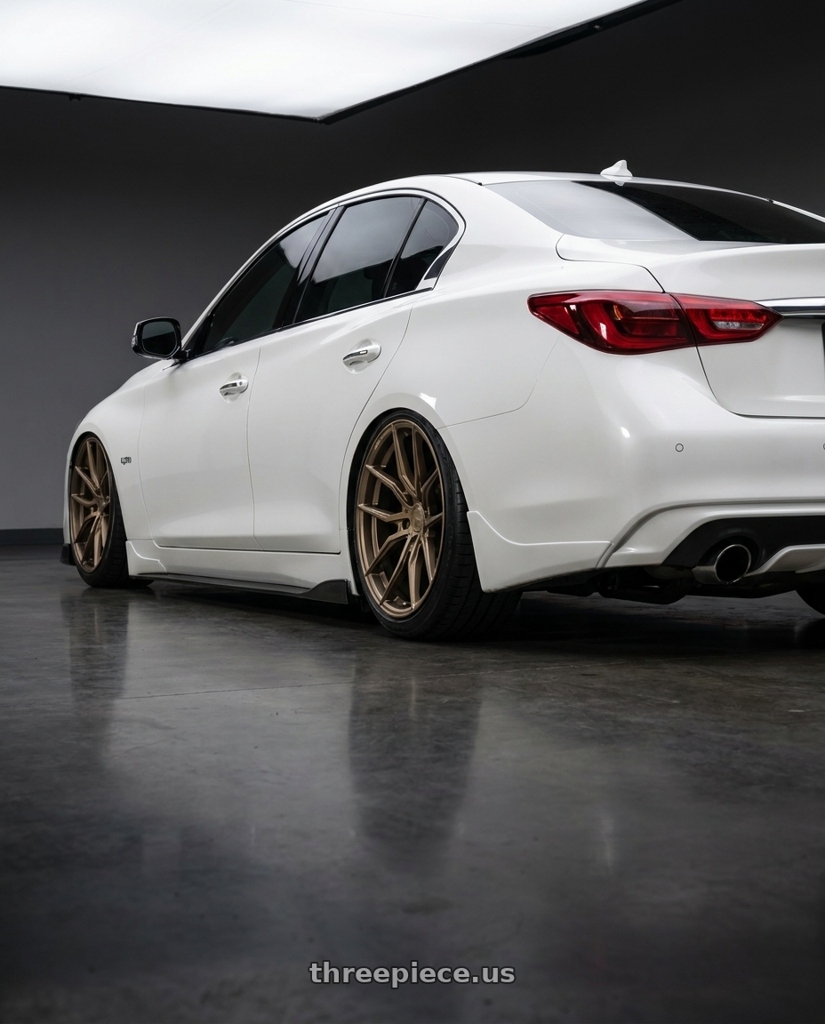 2020 Infiniti Q50 with Aodhan AFF1 5x114.3 20x9+32 Matte Bronze wheels rear three quarter view slight stretch tires
