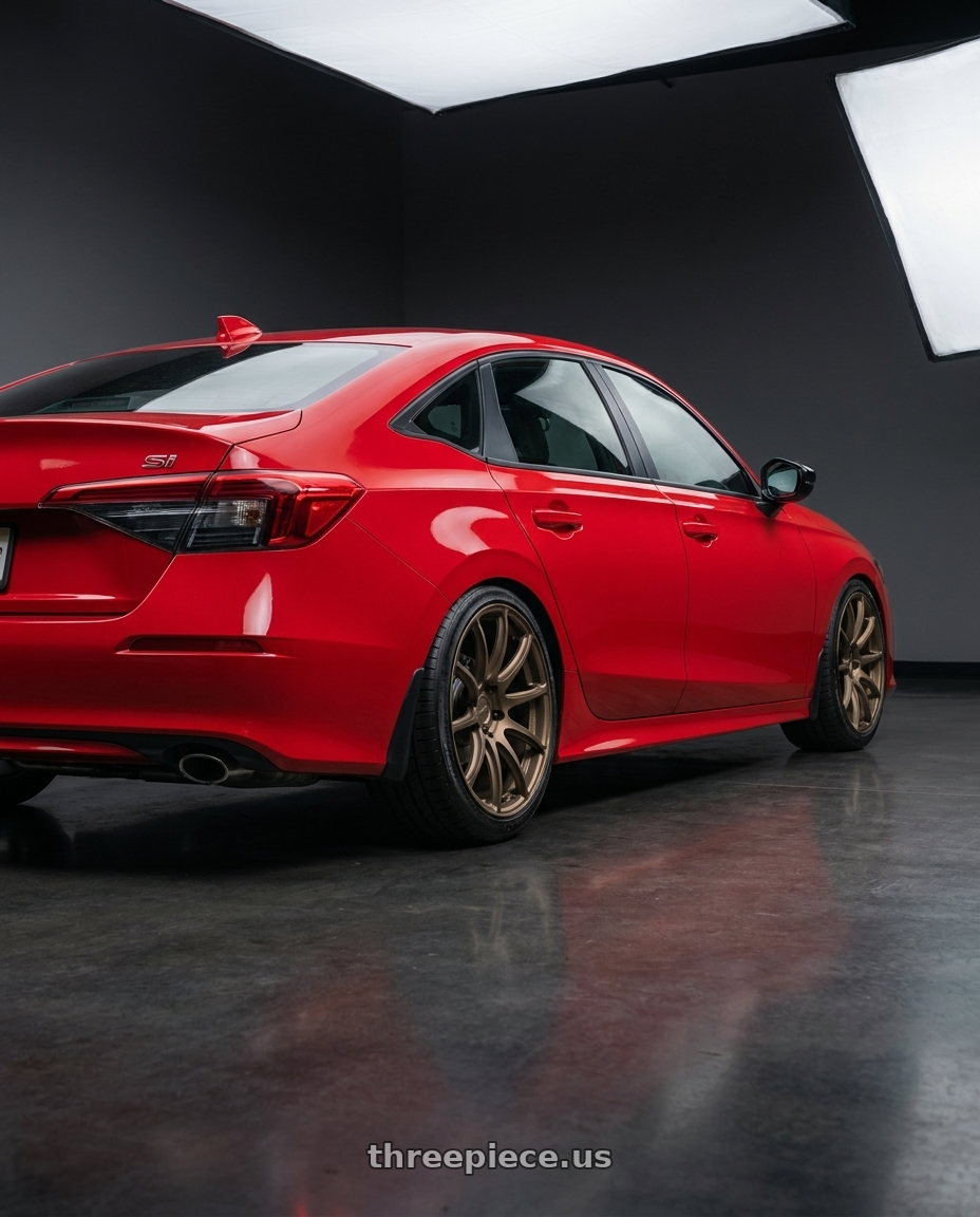 2026 Honda Civic Si with Gram Lights 57Transcend 5x114.3 18x9.5 +38 BRONZE wheels rear three quarter view slight stretch tires