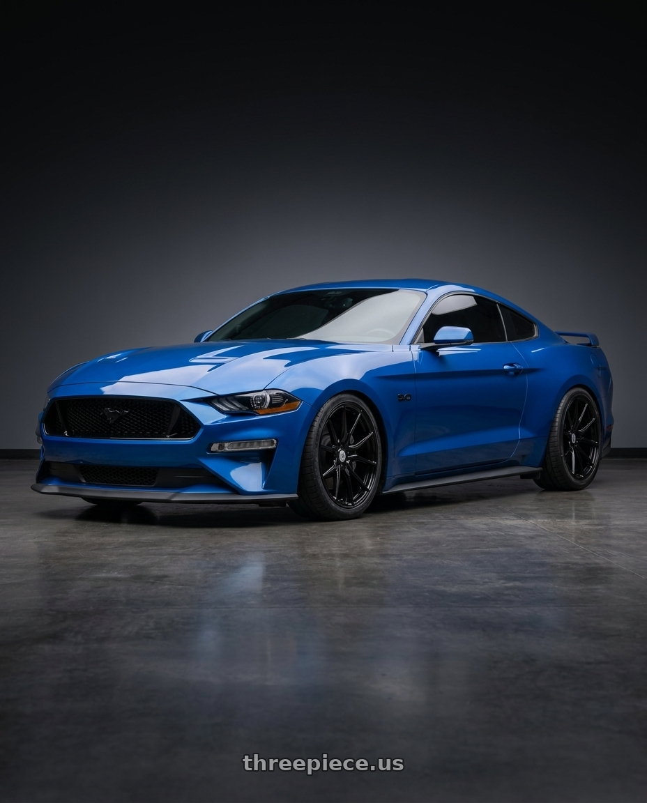 2021 Ford Mustang Gt Blue with Asanti Black ABL-13 VEGA 5X114.3 20X10.5 +38 GLOSS BLACK wheels