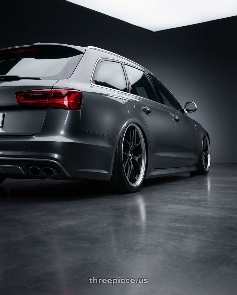 2016 Audi S6 C7 with BBS CC-R 5x112 20x9.0+25 Satin Black wheels rear three quarter view slight stretch tires