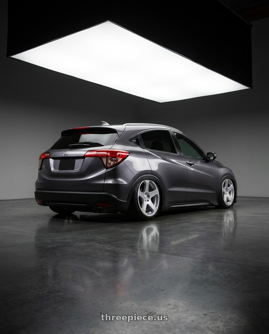 2017 Honda hrv with Rotiform RC200 NUE 5X120 20x10 +40 GLOSS SILVER wheels rear three quarter view slight stretch tires