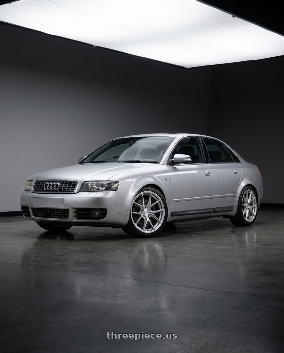 Silver 2005 Audi S4 with Aodhan AFF7 5x112 19x8.5+35 Gloss Silver Machined Face wheels