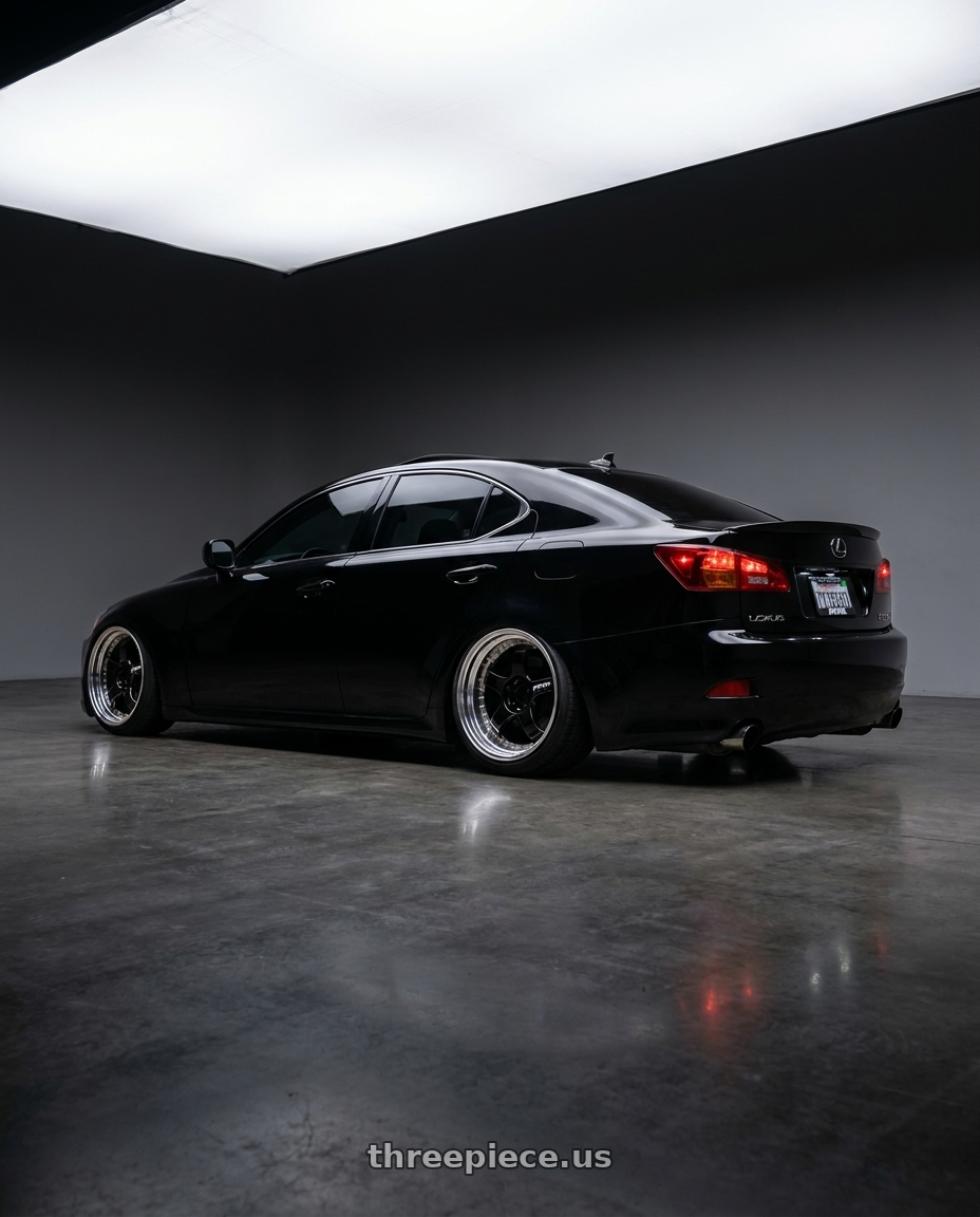 2007 Lexus is 250 with Work Meister S1 3P 5x114.3 19x9.5+38 R Disk Black wheels rear three quarter view extreme stretch tires