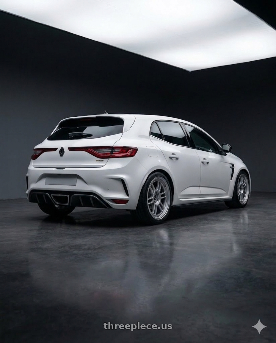 2019 megane rs 280 with Enkei RPF1 5x100 18x8+45 Silver wheels rear three quarter view square tires