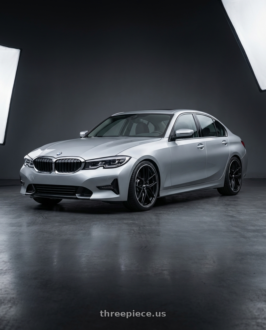 2023 BMW 3 Series G20 with BBS CC-R 5x112 19x8.5+30 Satin Black wheels front three quarter view lowered stance