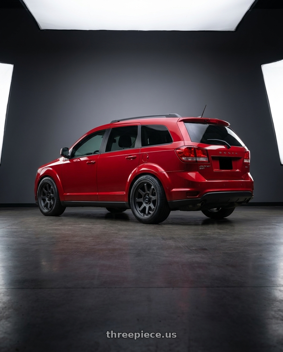 2017 Dodge Journey SXT with Vision Off-Road 351 Flow 5x127 17x8+30 Satin Black wheels rear three quarter view extreme stretch tires