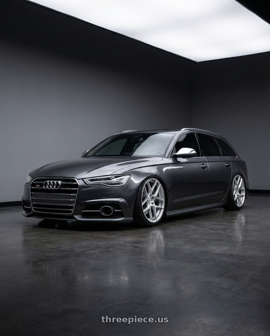 2016 Audi S6 C7 with Aodhan AFF2 5x112 20x9+30 Gloss Silver Machined Face wheels front three quarter view stanced stance