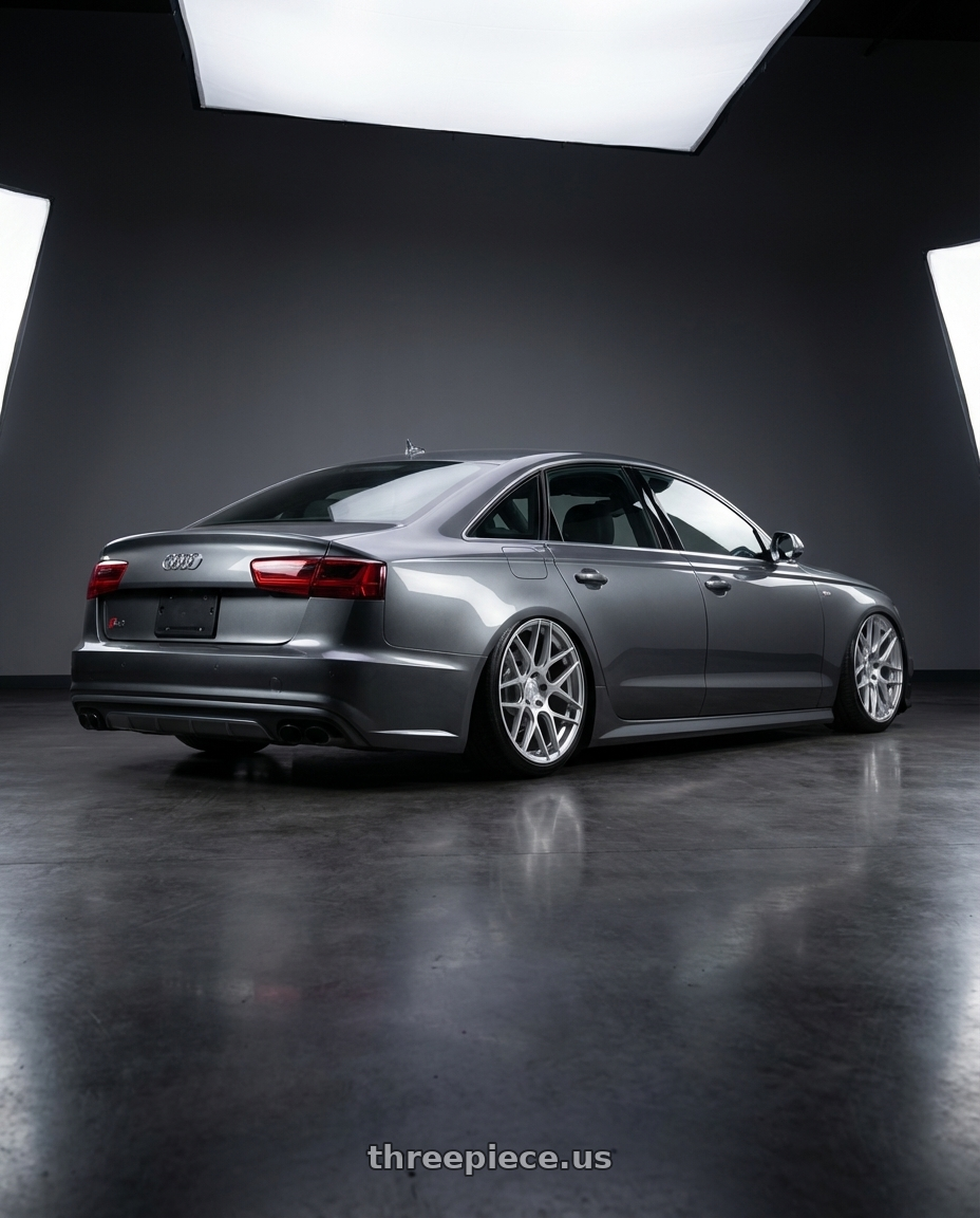 2016 Audi S6 C7 with Aodhan AFF2 5x112 20x9+30 Gloss Silver Machined Face wheels rear three quarter view slight stretch tires