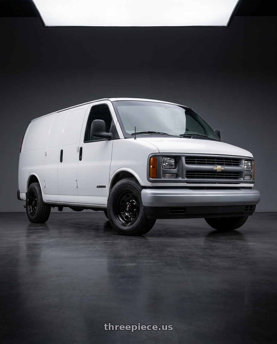 2001 Chevrolet Express 3500 with Vision HD 85H 8x165.1 16x8-6 Gloss Black wheels