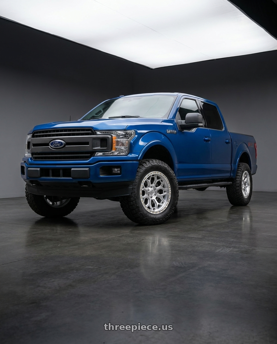 2019 Ford F-150 XLT Blue with Fuel 1PC TALON 6x135 20x9 +20 Gloss Silver W/ Machined Face wheels