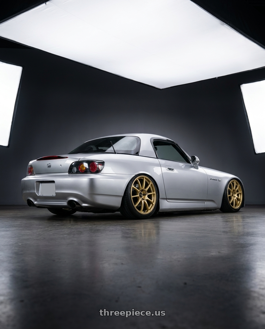 2009 Honda S2000 with Advan RCIII 5x114.3 18x7.5+45 Gold wheels rear three quarter view slight stretch tires