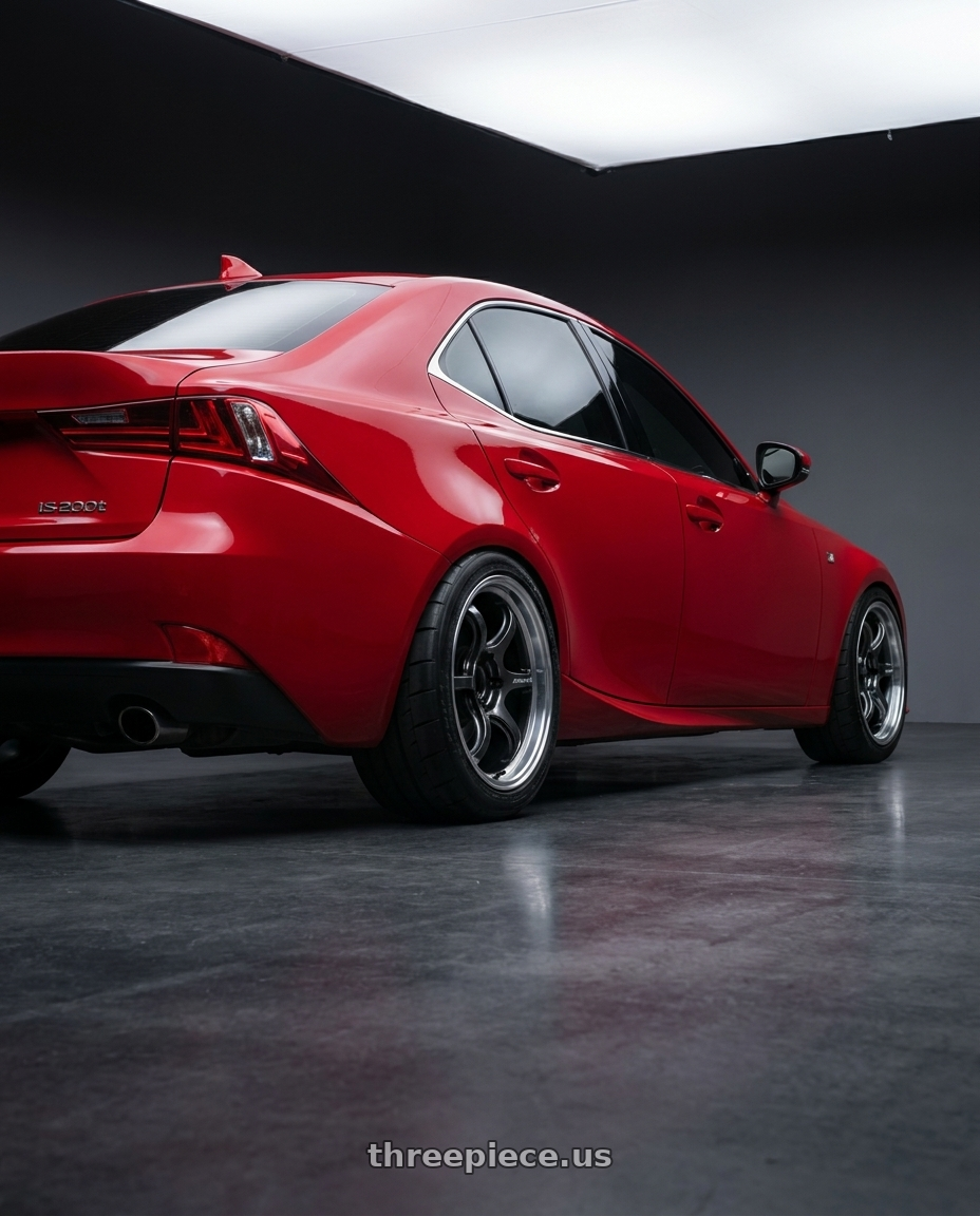 2015 Lexus Is200t with Advan Racing RG-D2 5x112 18x8.5 +42 MACHINING & BLACK GUNMETALLIC wheels rear three quarter view meaty tires