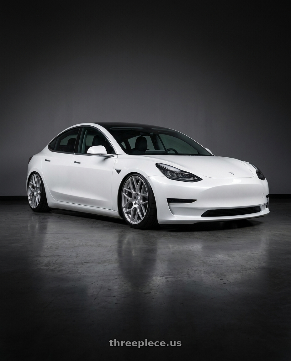 2023 Tesla Model 3 with Aodhan AFF2 5x114.3 19x8.5+35 Gloss Silver Machined Face wheels