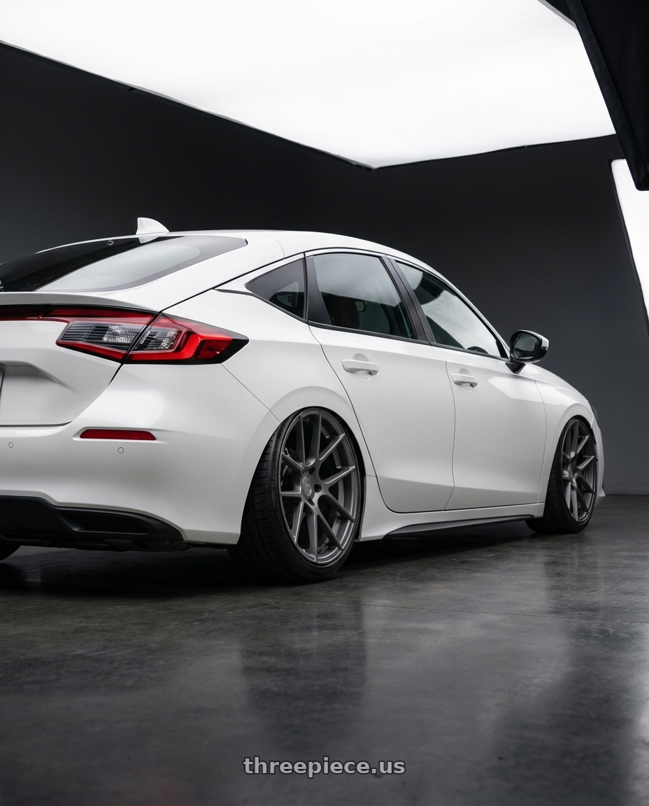 2024 Honda Civic with Avant Garde Wheels M510 5X114.3 19x9.5 +40 Dolphin Grey wheels rear three quarter view slight stretch tires