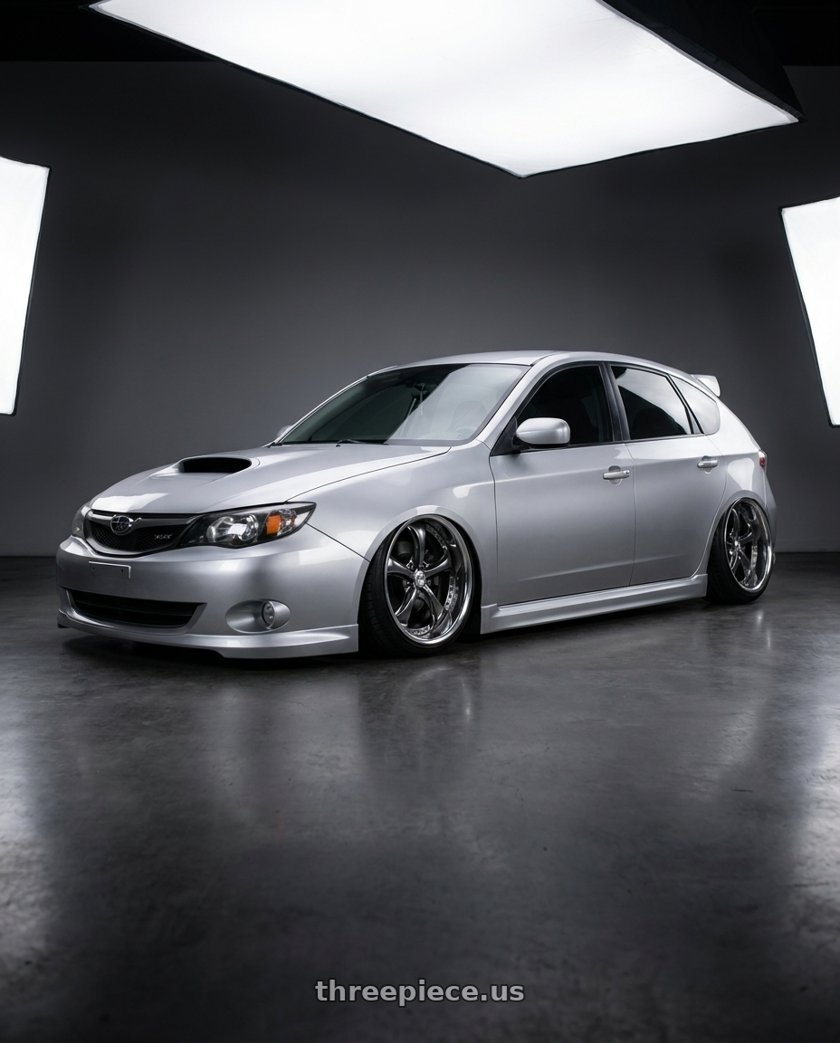 2010 SUBARU WRX with Work Wheels VS-KF 5x100 18x8-22 Brilliant Silver Black L Disk FULL REVERSE wheels