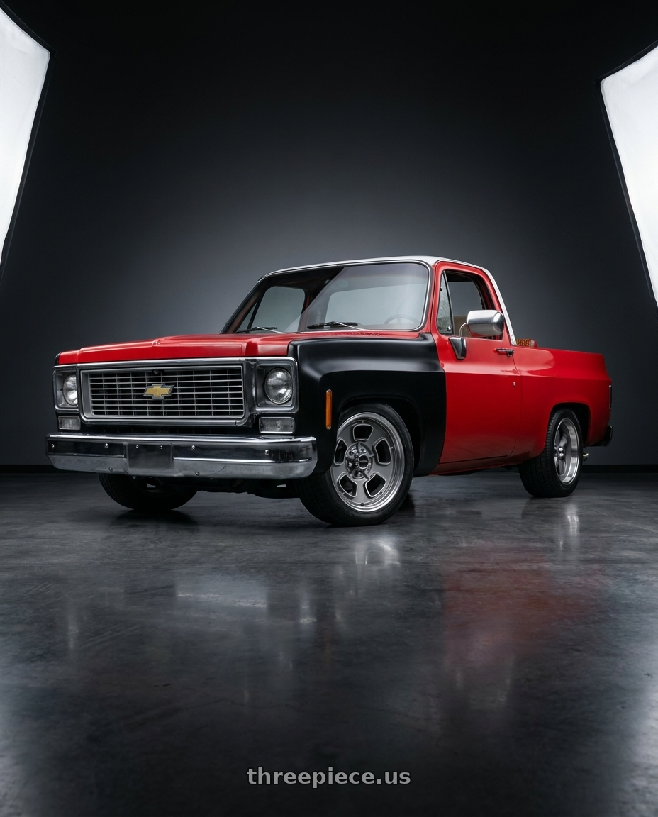 1978 Chevrolet K5 Blazer with Vision American-Muscle 148 Shift 5x120.65 17x9+0 Satin Grey Machined Face/Lip wheels